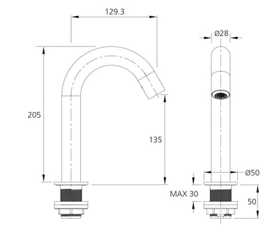 OLIVERI VENICE BASIN MOUNTED SENSOR TAP 205MM CHROME