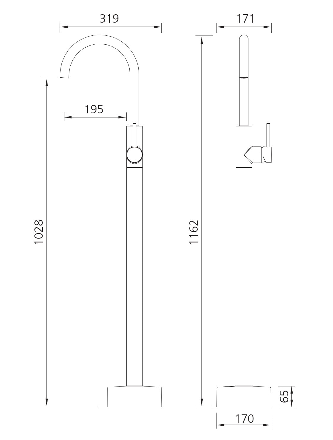 OLIVERI VENICE BATH FILLER 1162MM CHROME
