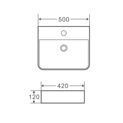 MERCIO VENTO RECTANGULAR WALL HUNG BASIN GLOSS WHITE 500MM