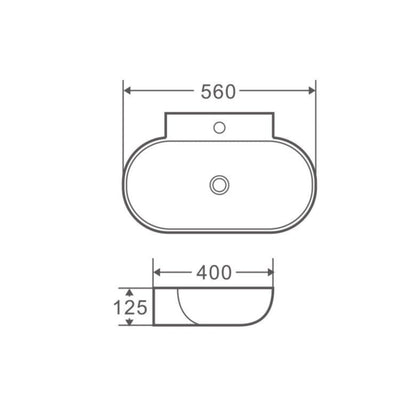 MERCIO VENTO OVAL WALL HUNG BASIN GLOSS WHITE 560MM