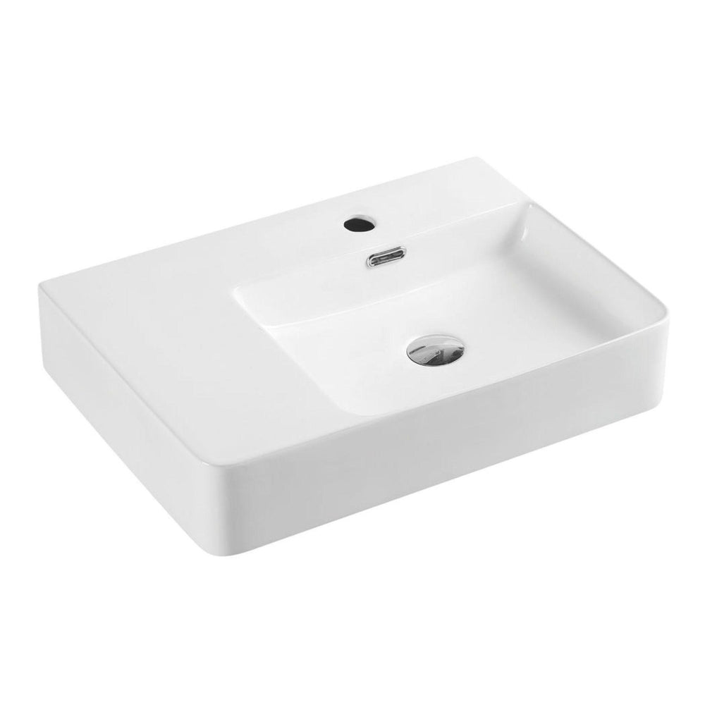 MERCIO VENTO RECTANGULAR WALL HUNG RIGHT HAND BASIN GLOSS WHITE 605MM