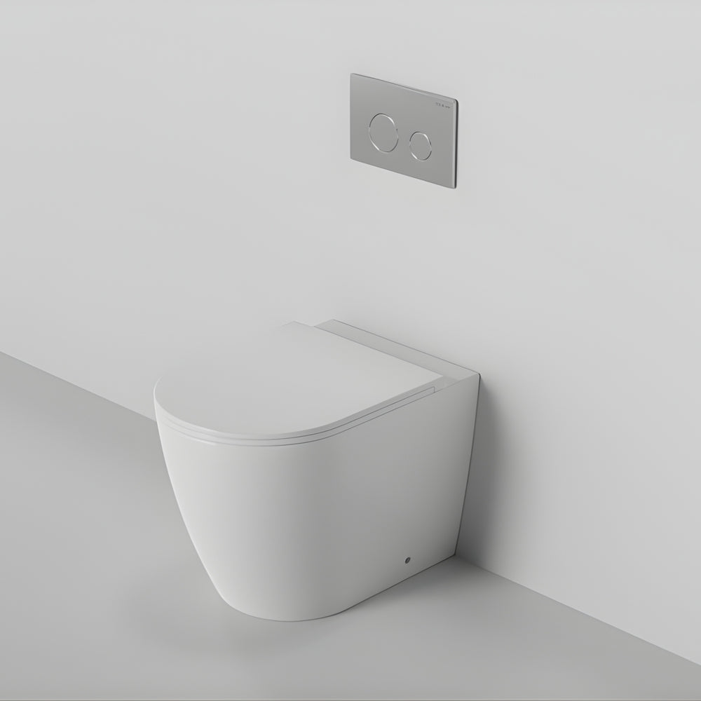 ZUMI VENUS RIMLESS WALL FACED FLOOR PAN WITH R&T IN WALL CISTERN & FLUSH BUTTON PACKAGE GLOSS WHITE