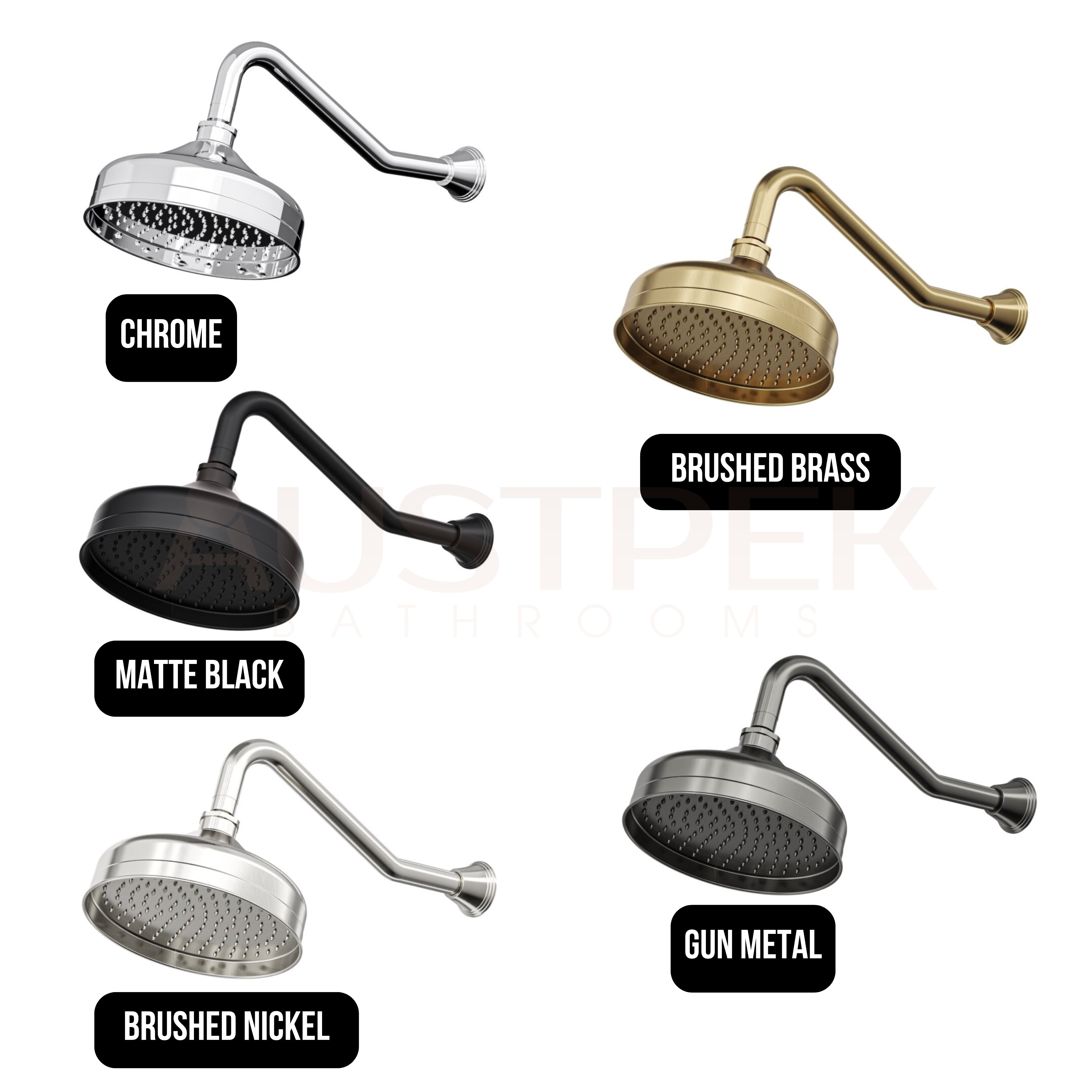 LINSOL VINTAGE SHOWER HEAD AND WALL ARM 205MM MATTE BLACK