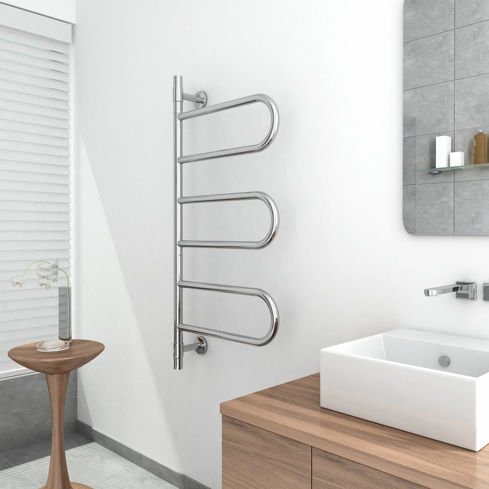 THERMOGROUP JEEVES TANGENT W SWIVEL HEATED TOWEL RAIL STAINLESS STEEL 1100MM
