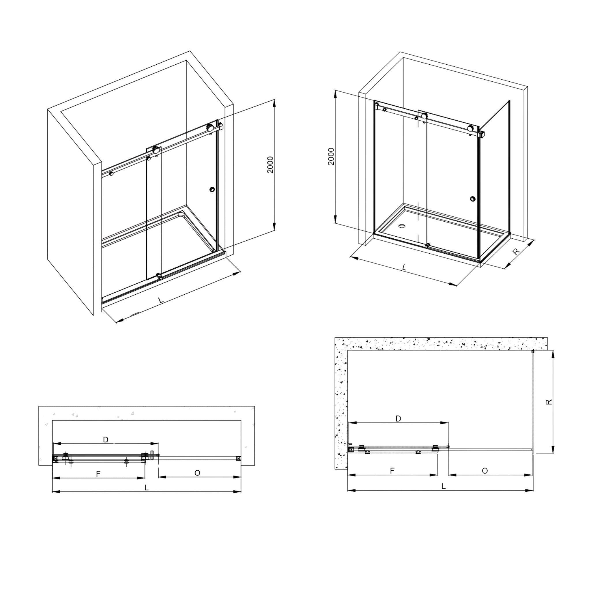COVEY WALL TO WALL FRAMELESS SINGLE SLIDING DOOR GREY GLASS SHOWER SCREEN GUN METAL