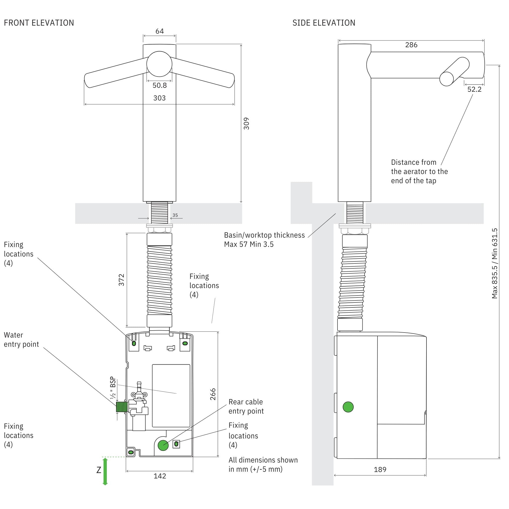 DYSON AIRBLADE WASH+DRY TALL SENSOR HAND DRYER BRUSHED STAINLESS STEEL 303MM X 309MM