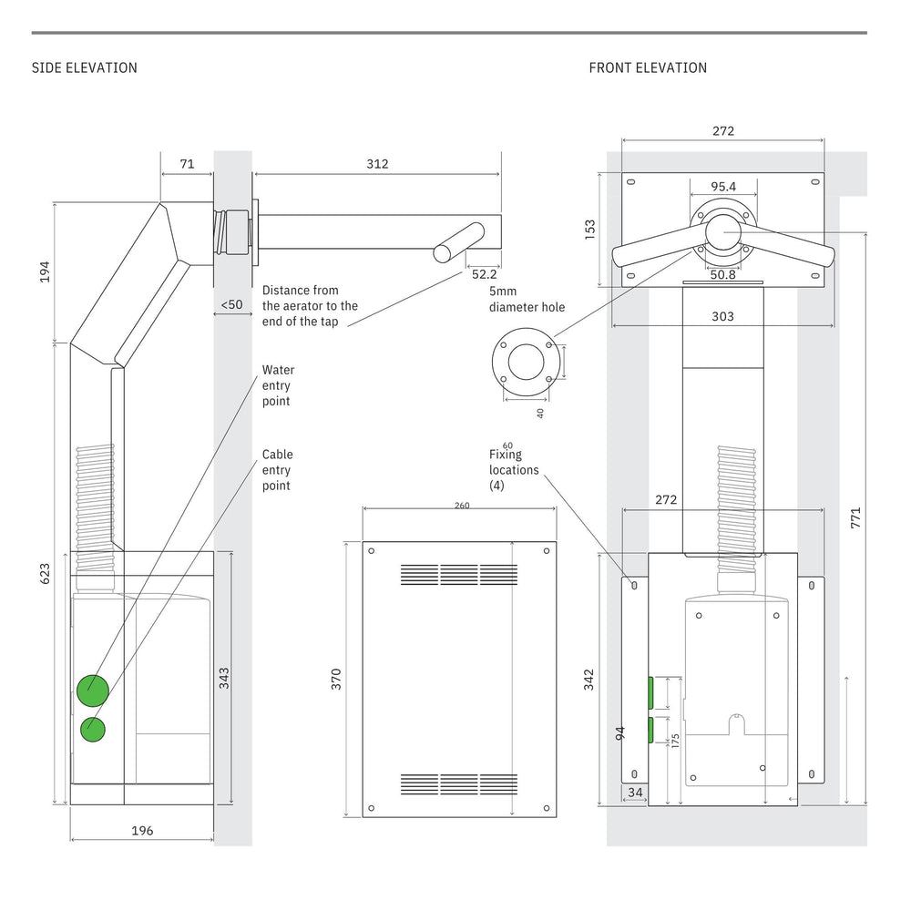 DYSON AIRBLADE WASH+DRY WALL SENSOR HAND DRYER BRUSHED STAINLESS STEEL 303MM