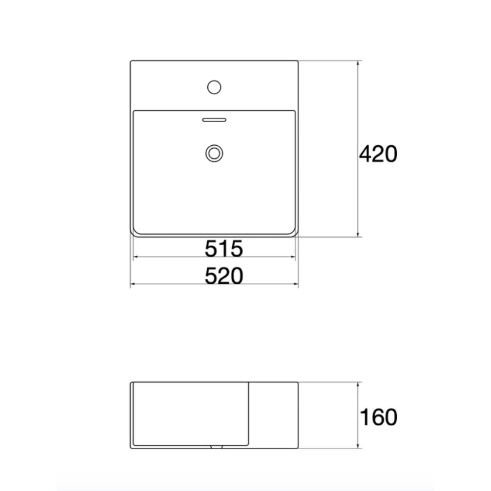 CLAYA RECTANGULAR WALL HUNG BASIN GLOSS WHITE 520MM