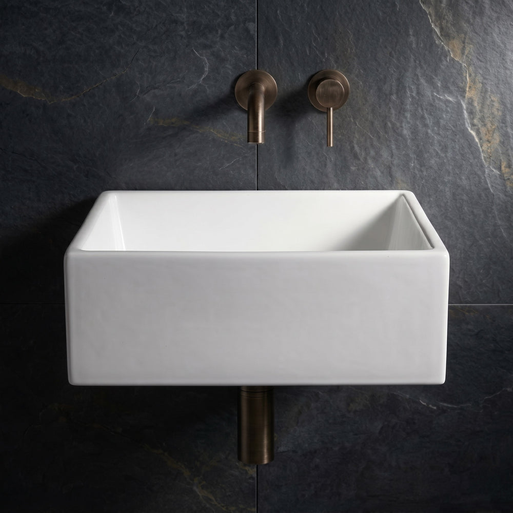 VITO RECTANGULAR WALL HUNG CERAMIC BASIN GLOSS WHITE 400MM