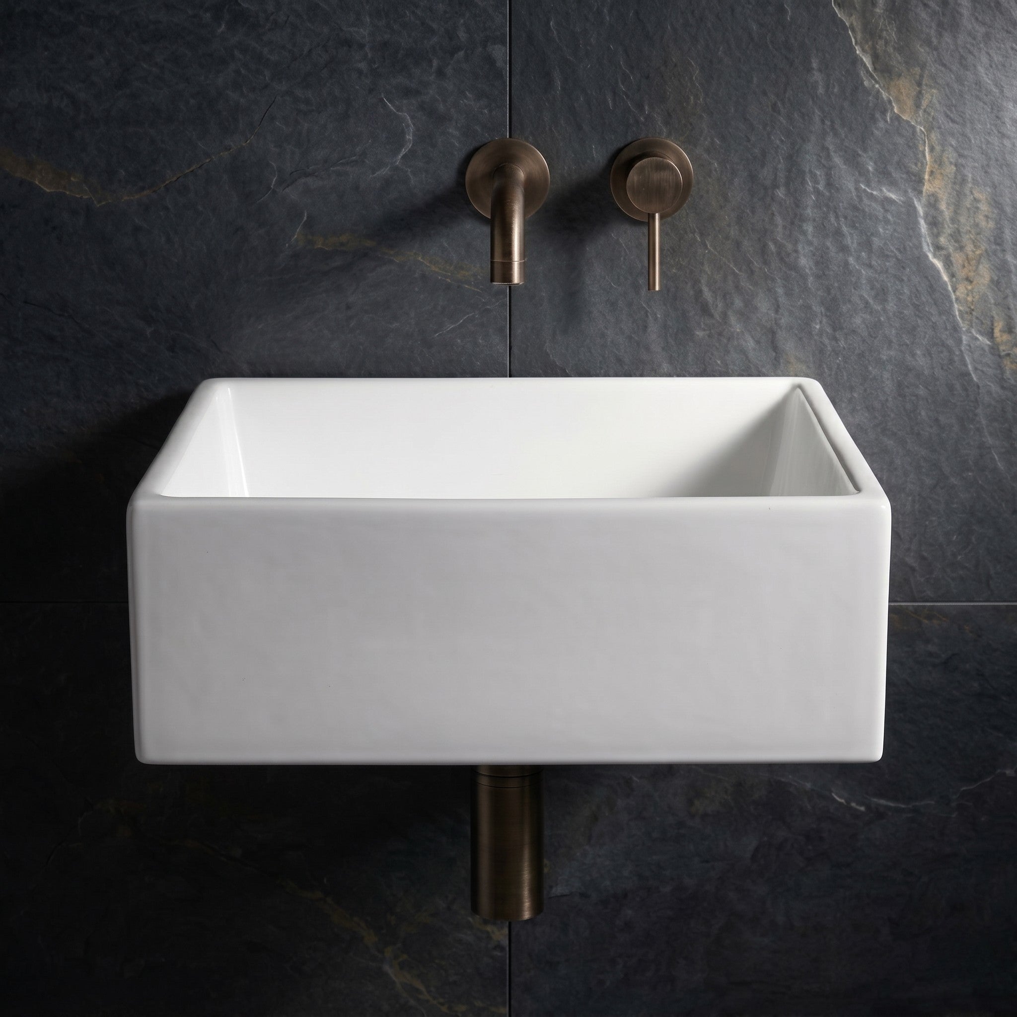 VITO RECTANGULAR WALL HUNG CERAMIC BASIN GLOSS WHITE 400MM
