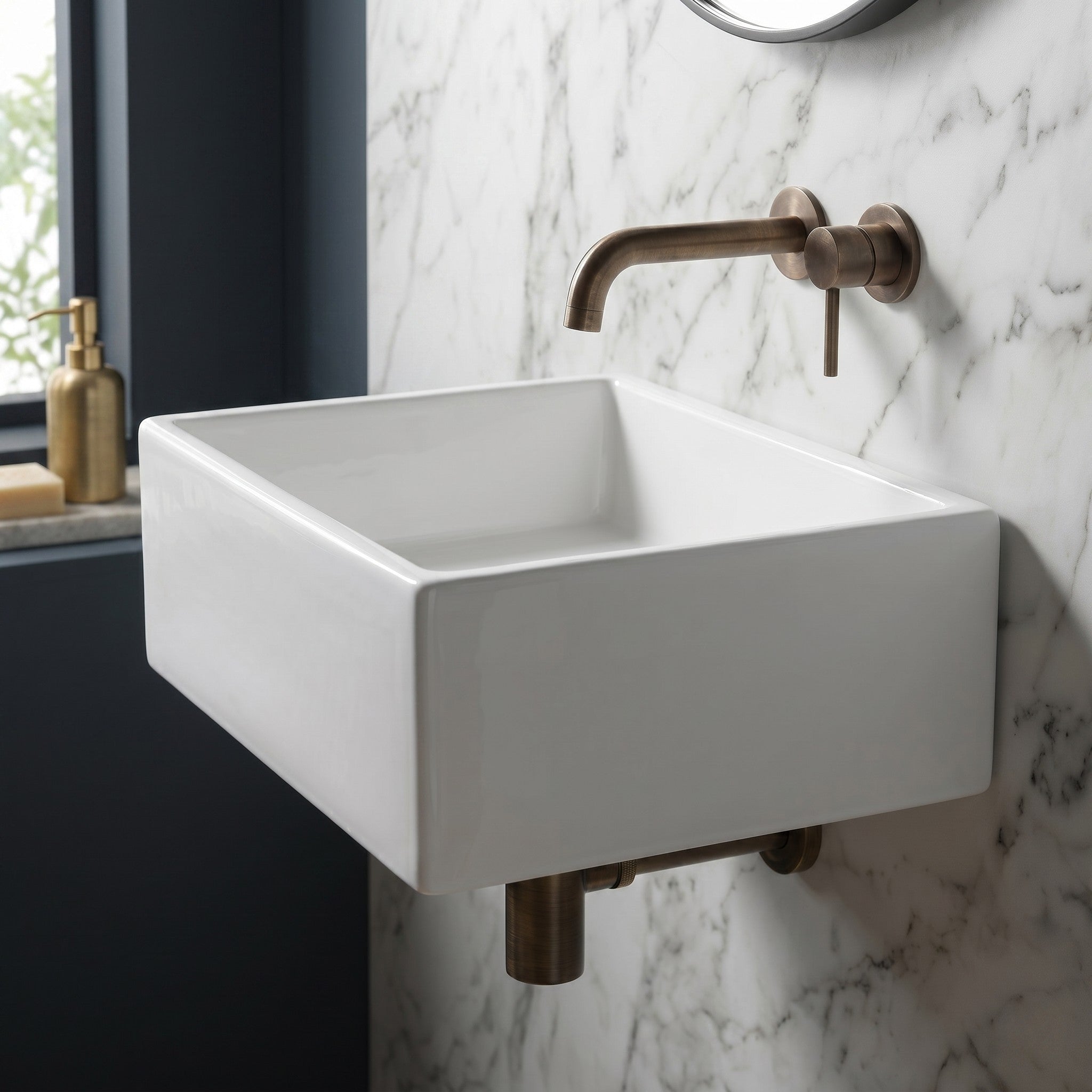 VITO RECTANGULAR WALL HUNG CERAMIC BASIN GLOSS WHITE 400MM