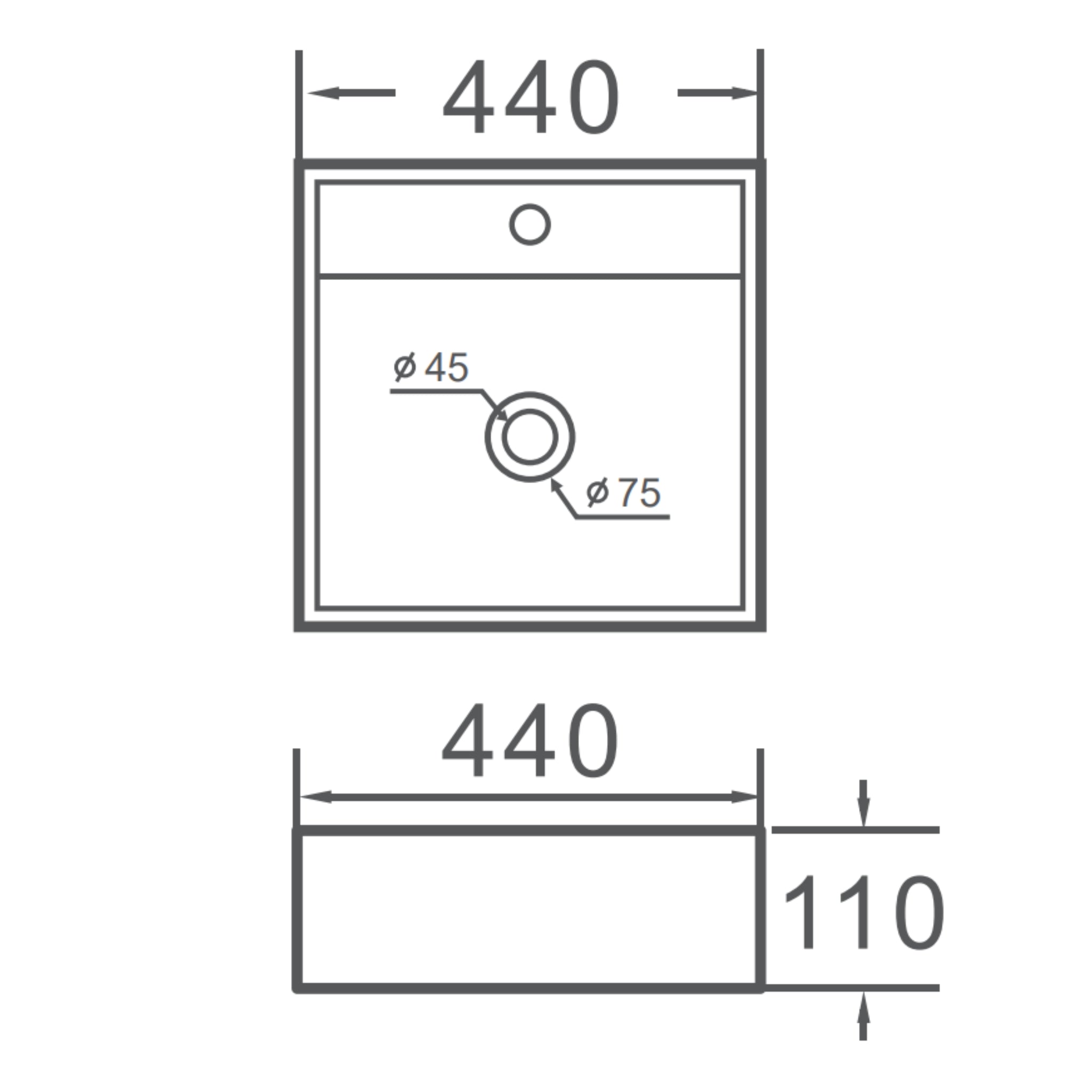 VITO RECTANGULAR WALL HUNG CERAMIC BASIN GLOSS WHITE 400MM