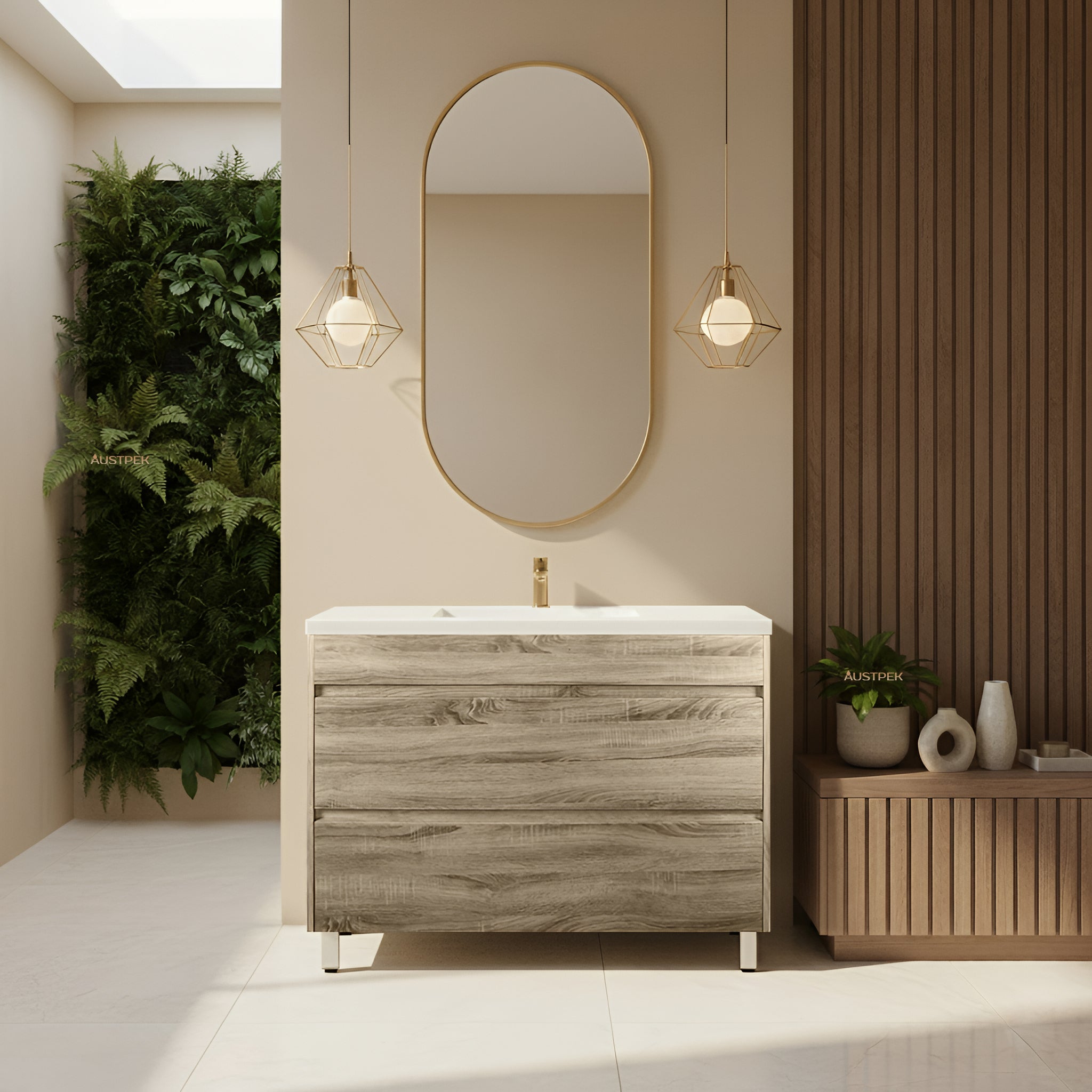POSEIDON QUBIST WHITE OAK 1200MM FLOOR STANDING VANITY