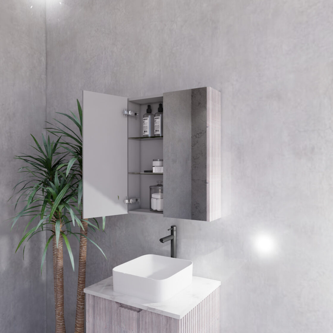 RIVA GENEVA WHITE OAK FLUTED MIRROR CABINET 600X720MM