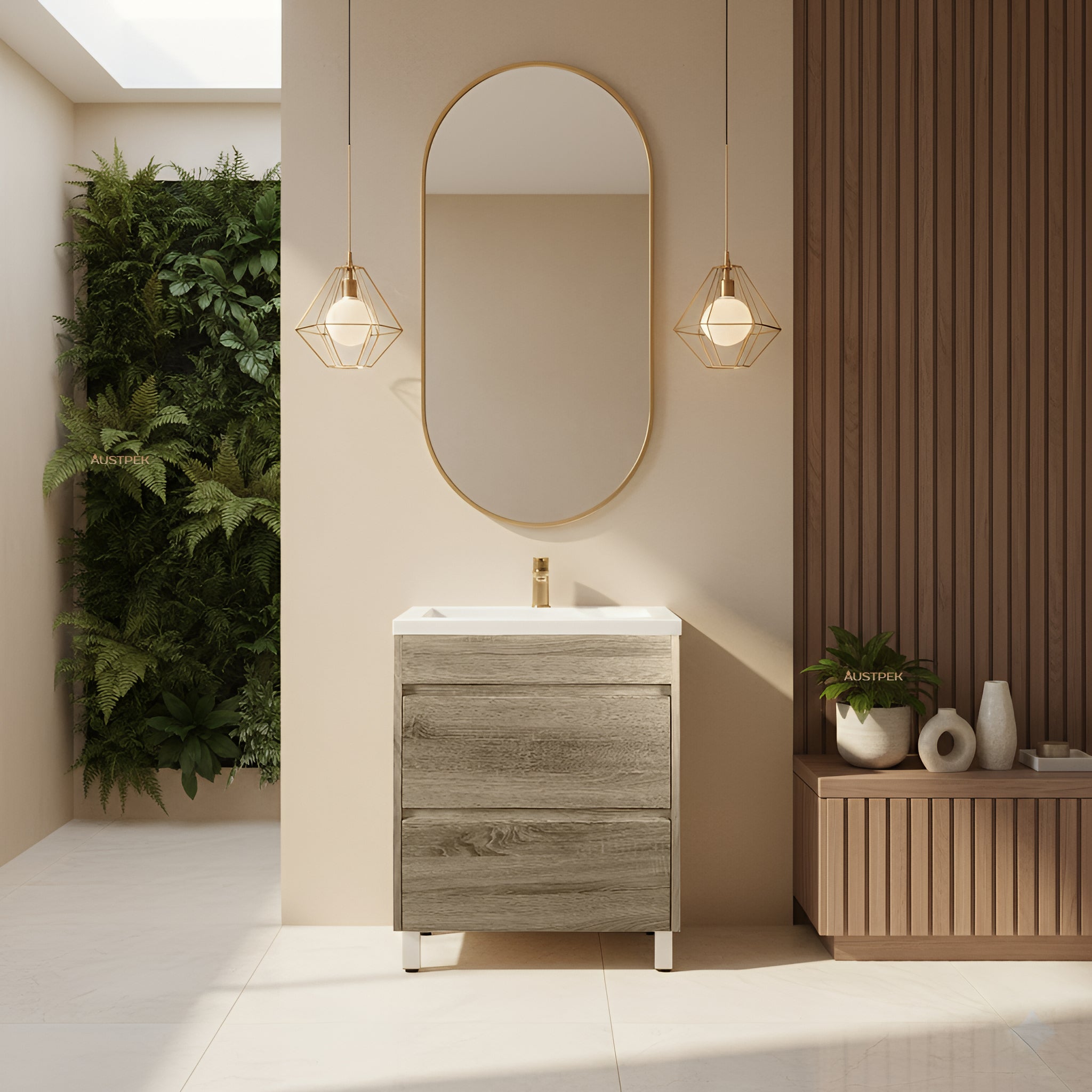 POSEIDON QUBIST WHITE OAK 600MM FLOOR STANDING VANITY