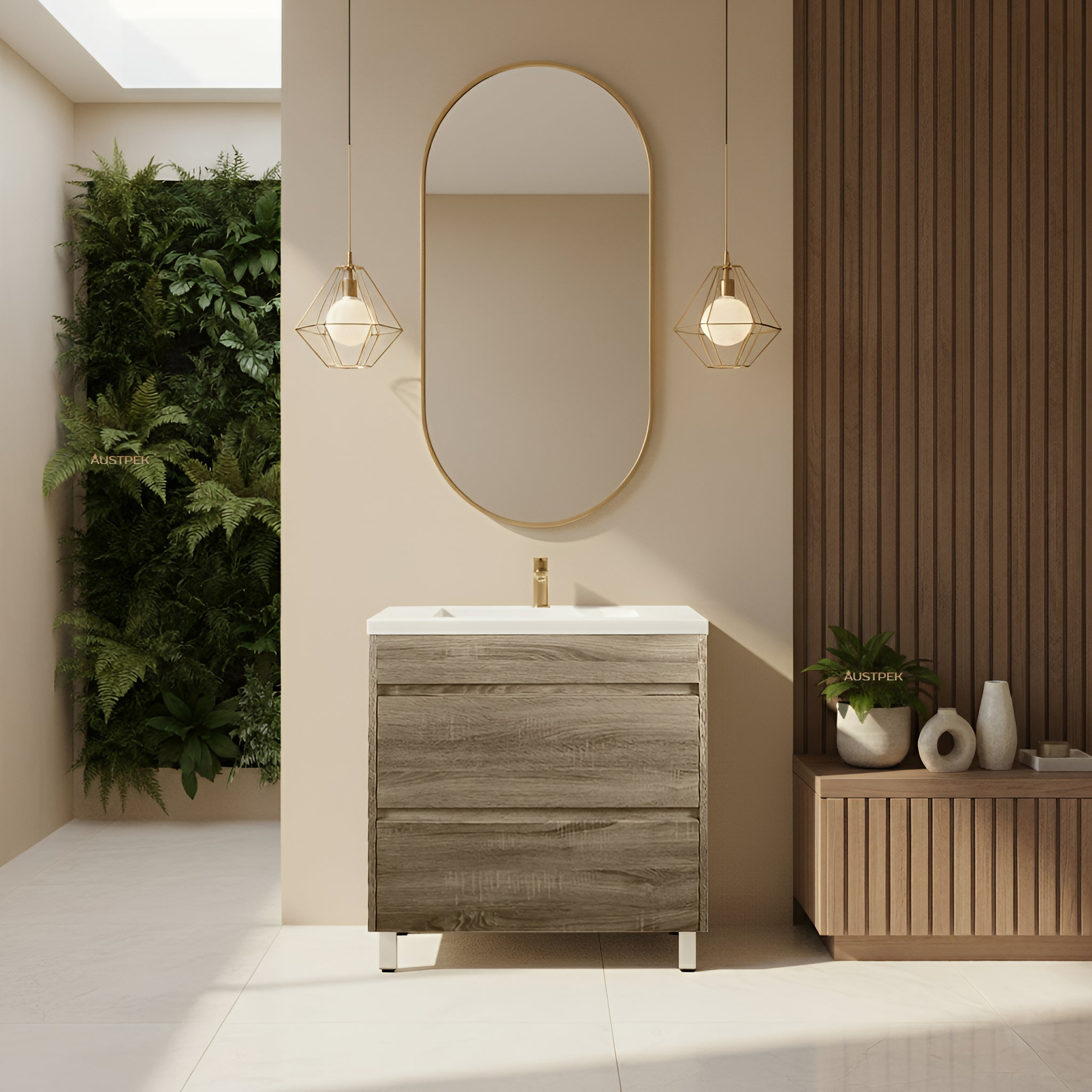 POSEIDON QUBIST WHITE OAK 750MM FLOOR STANDING VANITY