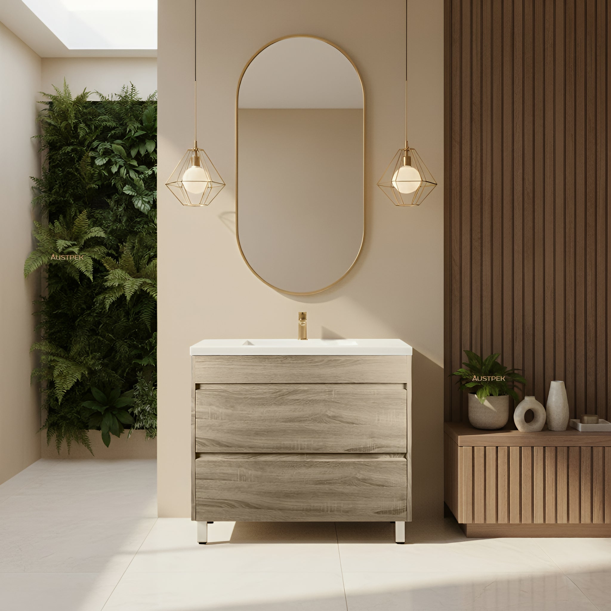 POSEIDON QUBIST WHITE OAK 900MM FLOOR STANDING VANITY
