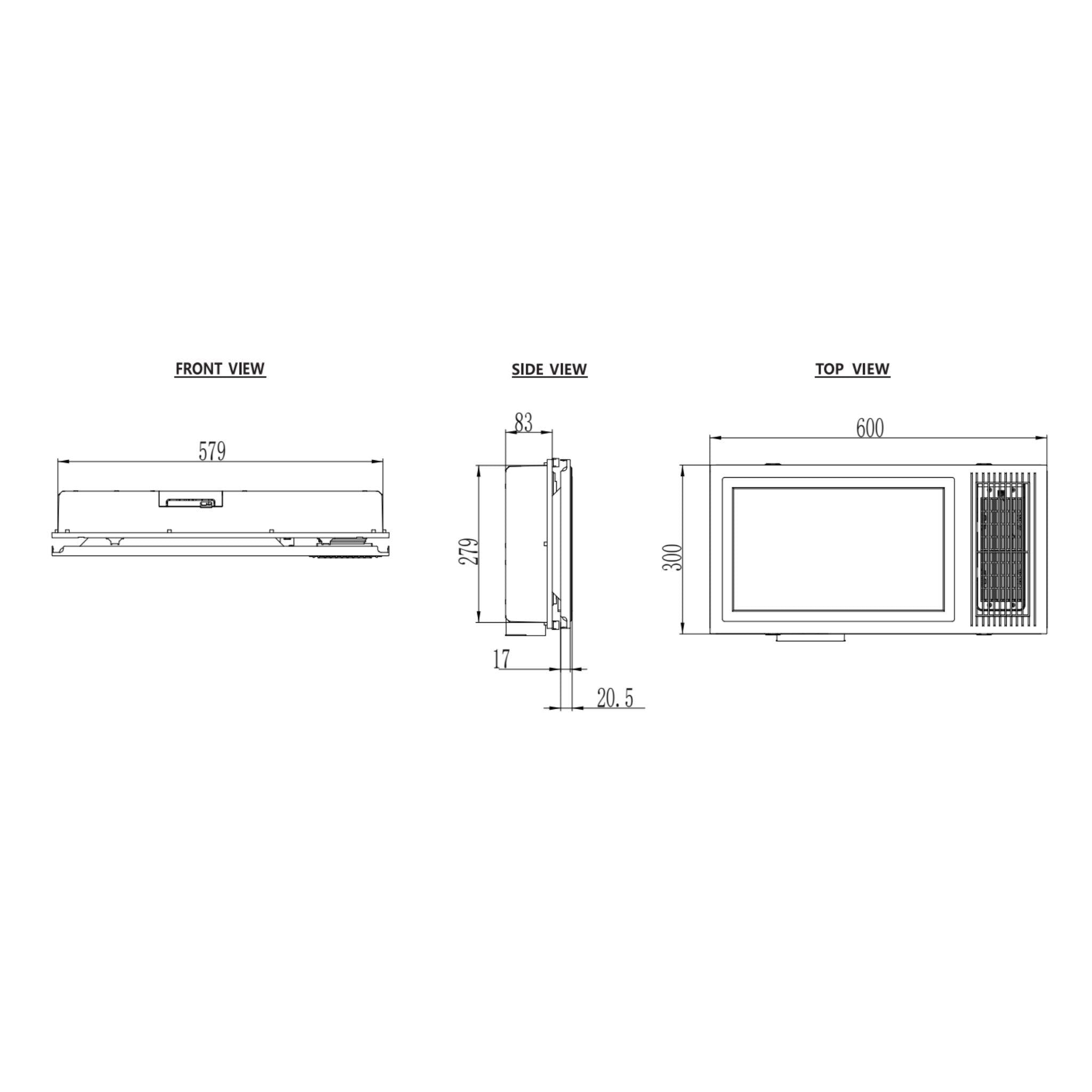 ZUMI REMO 3-IN-1 BATHROOM VENTILATION FAN AND HEATER WITH LED LIGHTS & EXHAUST FAN WHITE 600MM