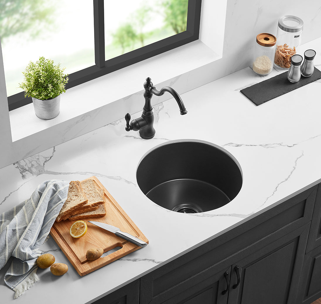 CETO CAMDEN SINGLE BOWL FIRECLAY KITCHEN SINK MATTE BLACK 470MM