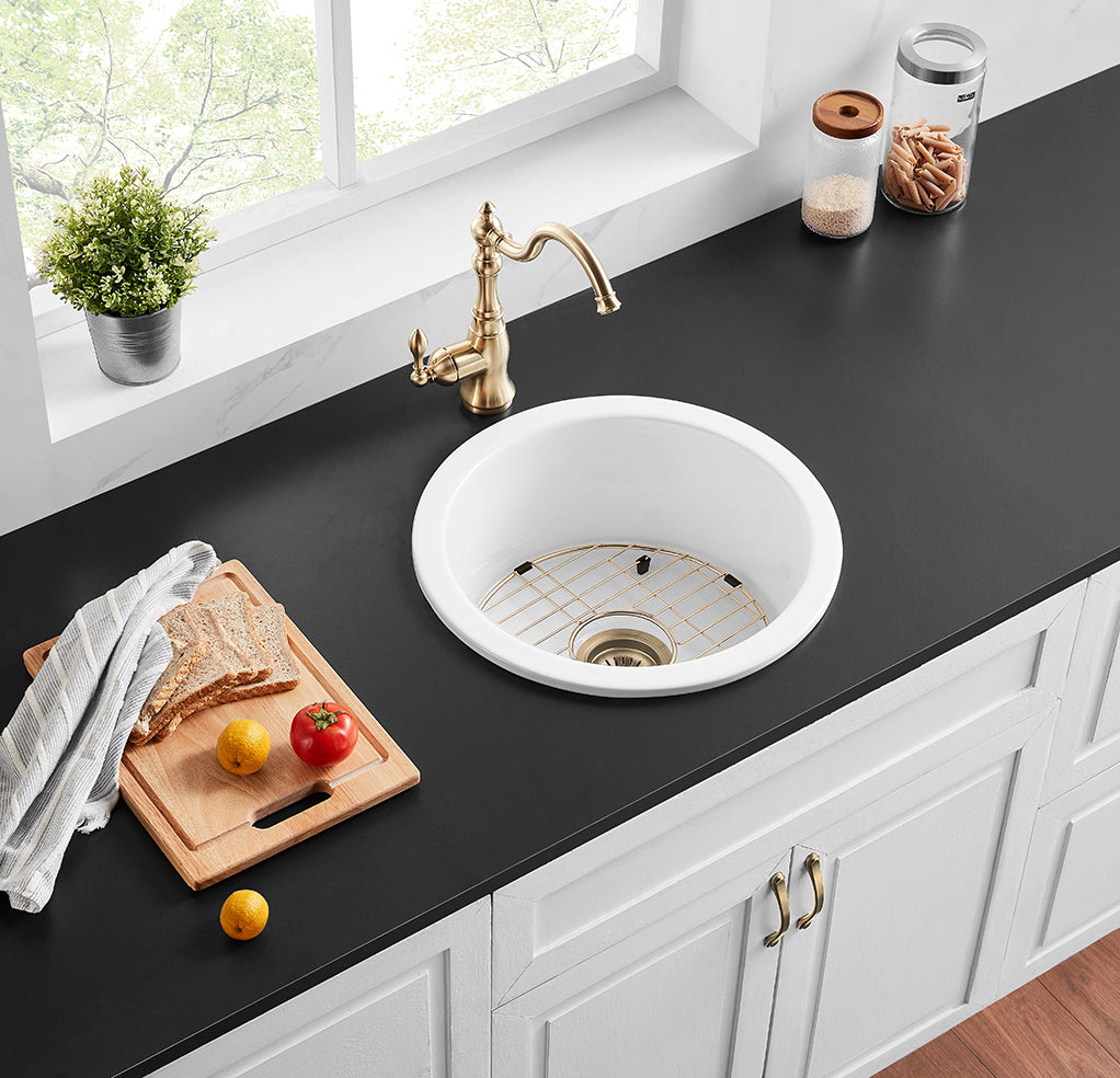 CETO CAMDEN SINGLE BOWL FIRECLAY KITCHEN SINK GLOSS WHITE 470MM