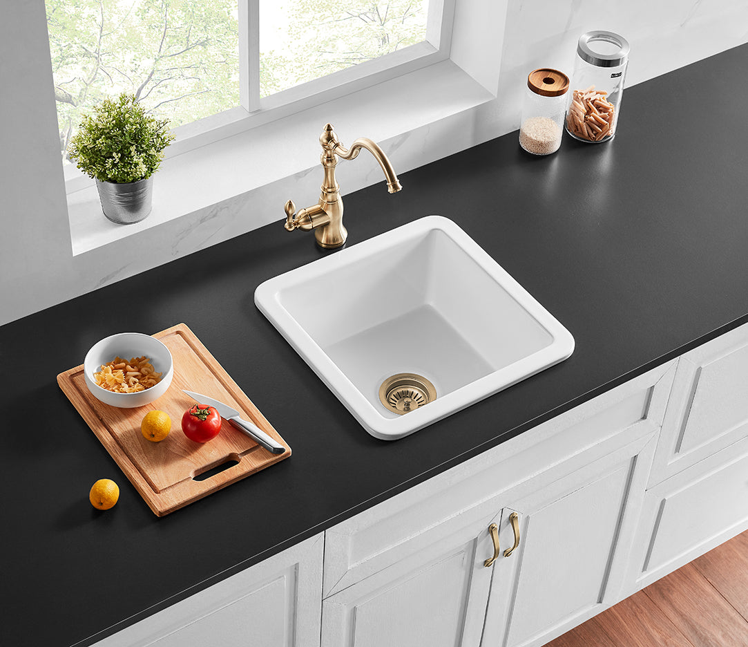 CETO CAMDEN SINGLE BOWL FIRECLAY KITCHEN SINK GLOSS WHITE 457MM