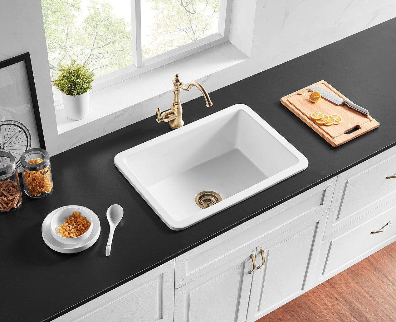 CETO CAMDEN SINGLE BOWL FIRECLAY KITCHEN SINK GLOSS WHITE 810MM