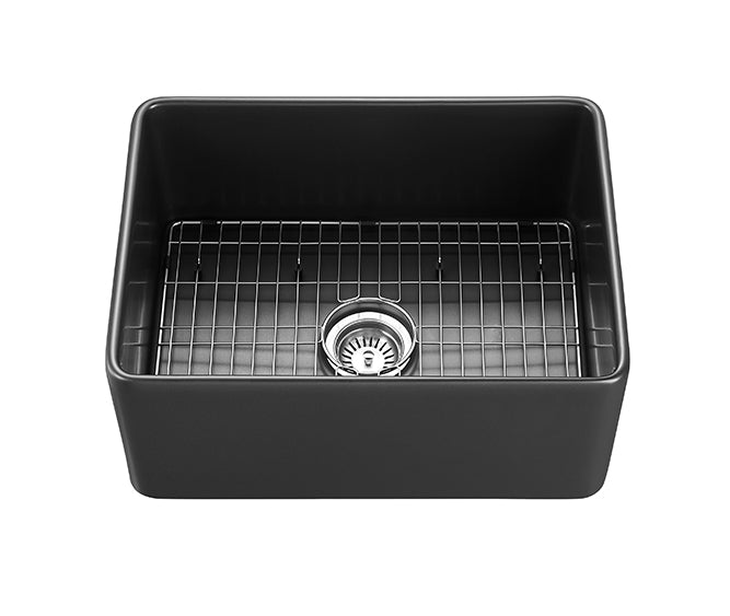 CETO CHELSEA SINGLE BOWL FIRECLAY KITCHEN SINK MATTE BLACK 660MM