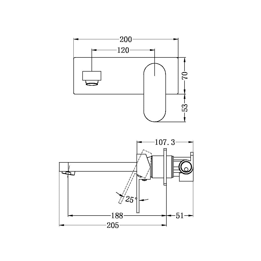 NERO ECCO WALL BASIN/BATH MIXER 205MM MATTE BLACK