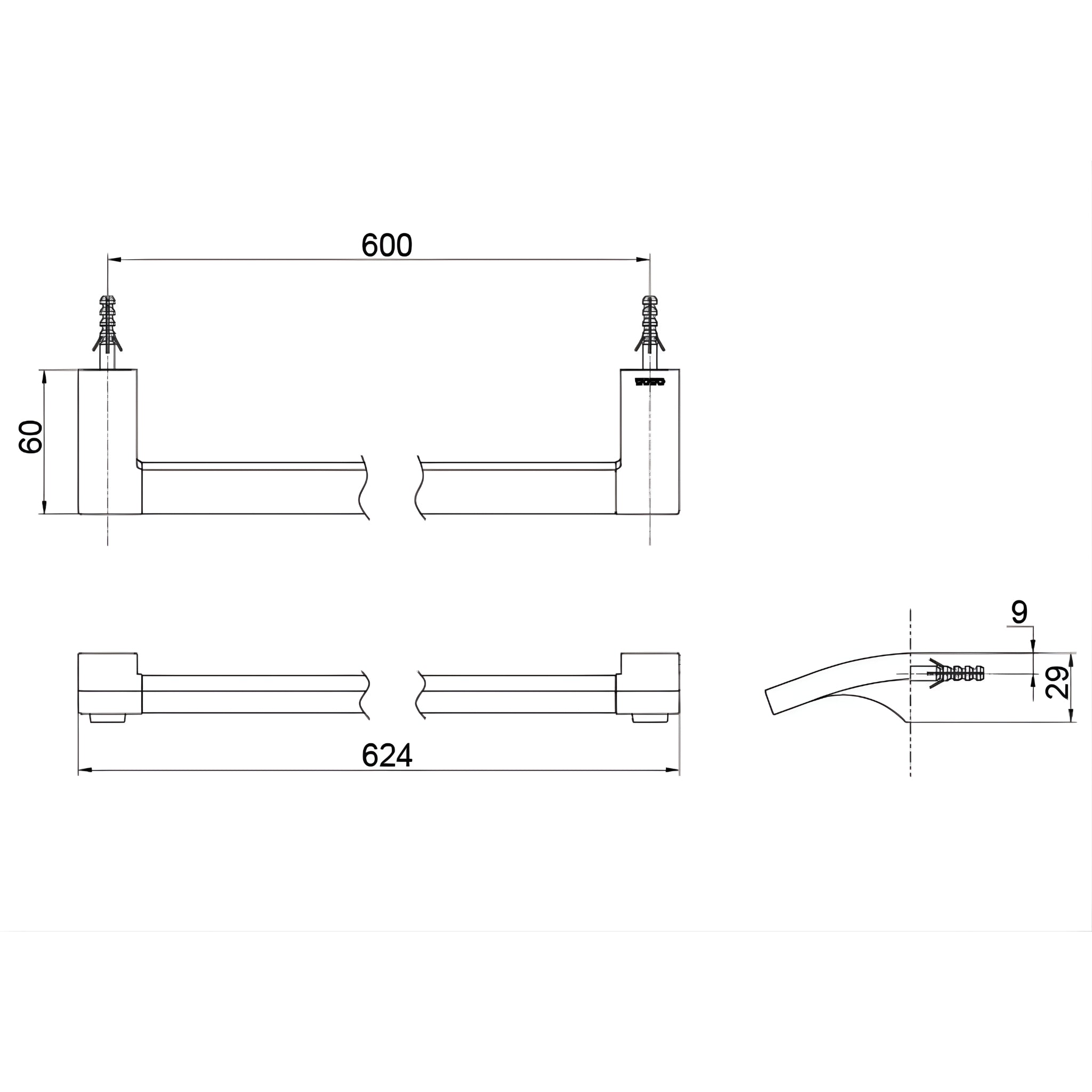 TOTO G SELECTION TOWEL BAR BRUSHED NICKEL (AVAILABLE IN 474MM AND 624MM)