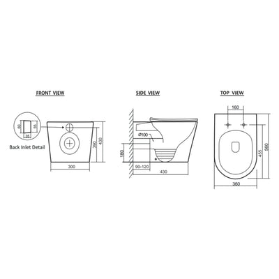 ZUMI ZERO EXTRA HIGH RIMLESS WALL FACED FLOOR PAN GLOSS WHITE