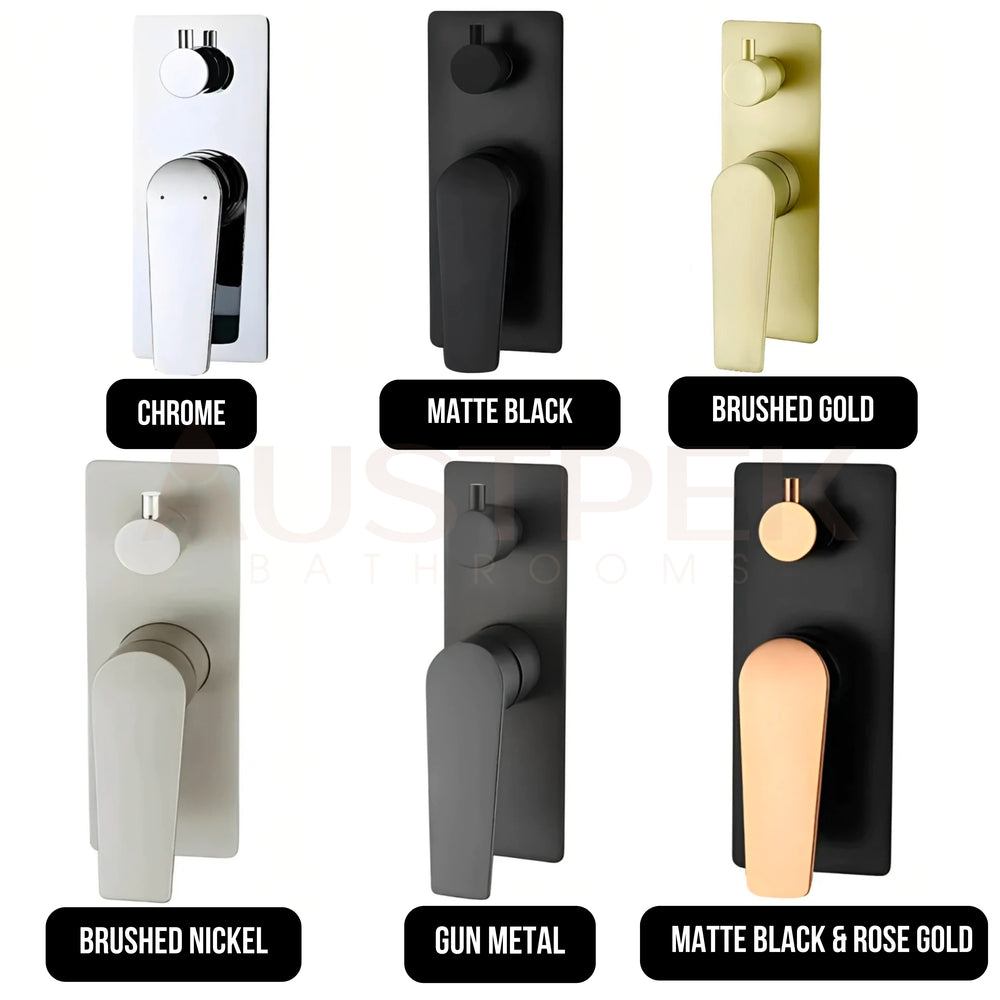 INSPIRE ZEVIO WALL DIVERTER SHOWER MIXER 200MM MATTE BLACK AND ROSE GOLD