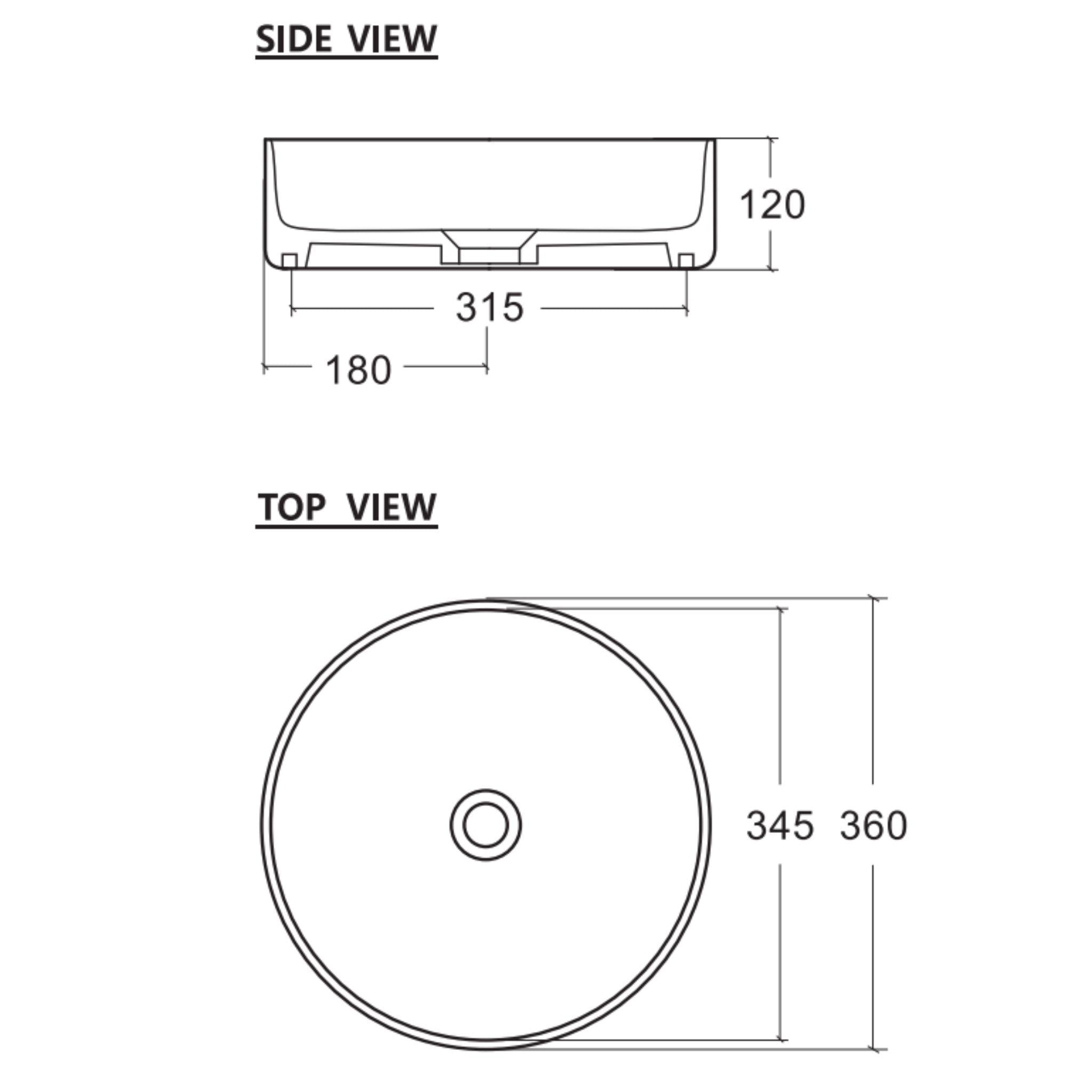 ZUMI BETA ABOVE COUNTER BASIN GLOSS WHITE 360MM