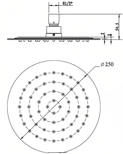 INSPIRE STAINLESS SHOWER HEAD ROUND 250MM BLACK
