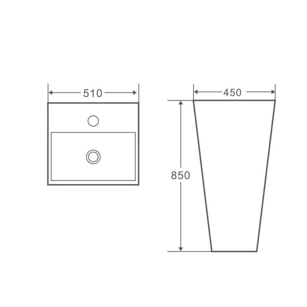 MERCIO ZENTO RECTANGULAR FREESTANDING PEDESTAL BASIN GLOSS WHITE 510MM