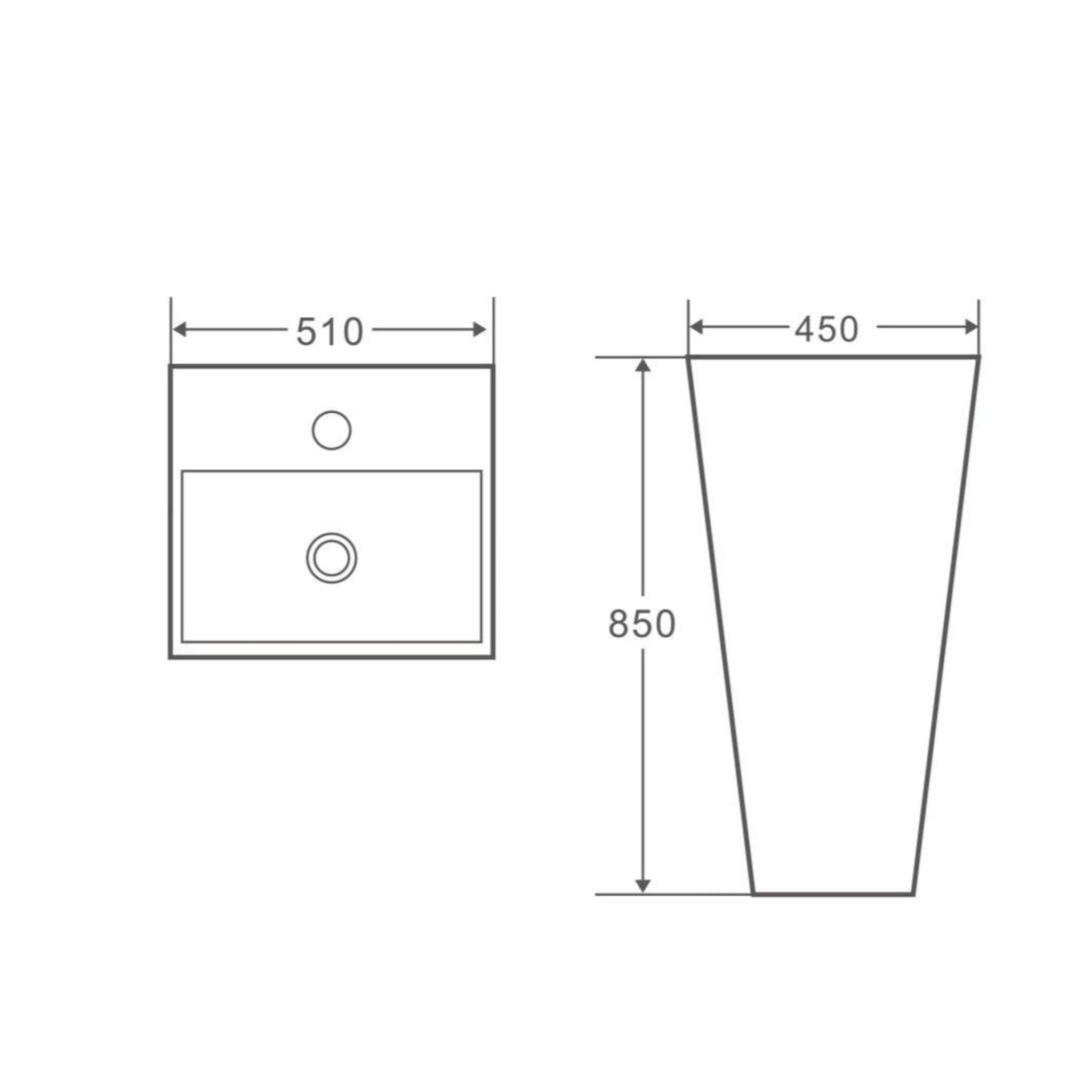 MERCIO ZENTO RECTANGULAR FREESTANDING PEDESTAL BASIN GLOSS WHITE 510MM