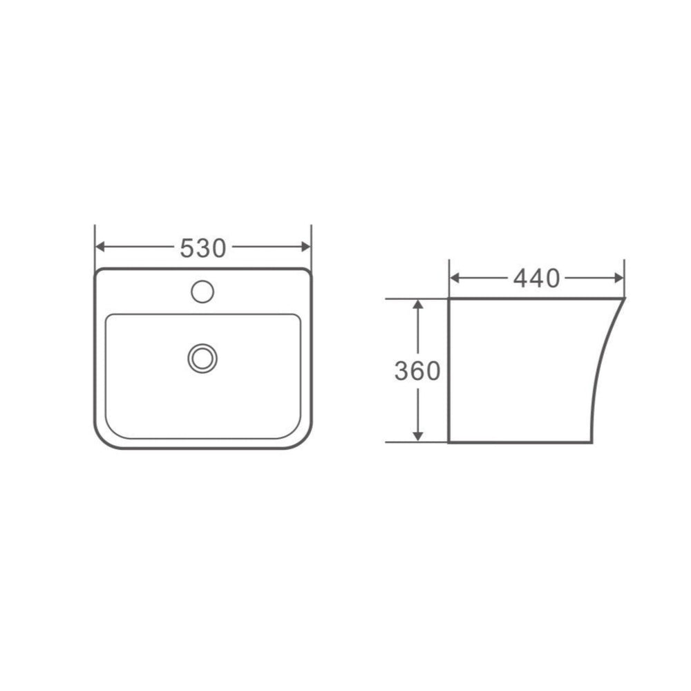 MERCIO ZENTO RECTANGULAR WALL HUNG SEMI PEDESTAL BASIN GLOSS WHITE 530MM