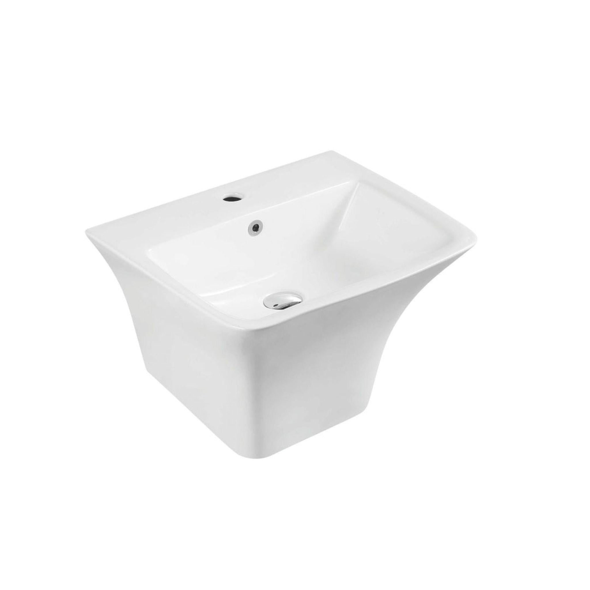 MERCIO ZENTO RECTANGULAR WALL HUNG SEMI PEDESTAL BASIN GLOSS WHITE 530MM