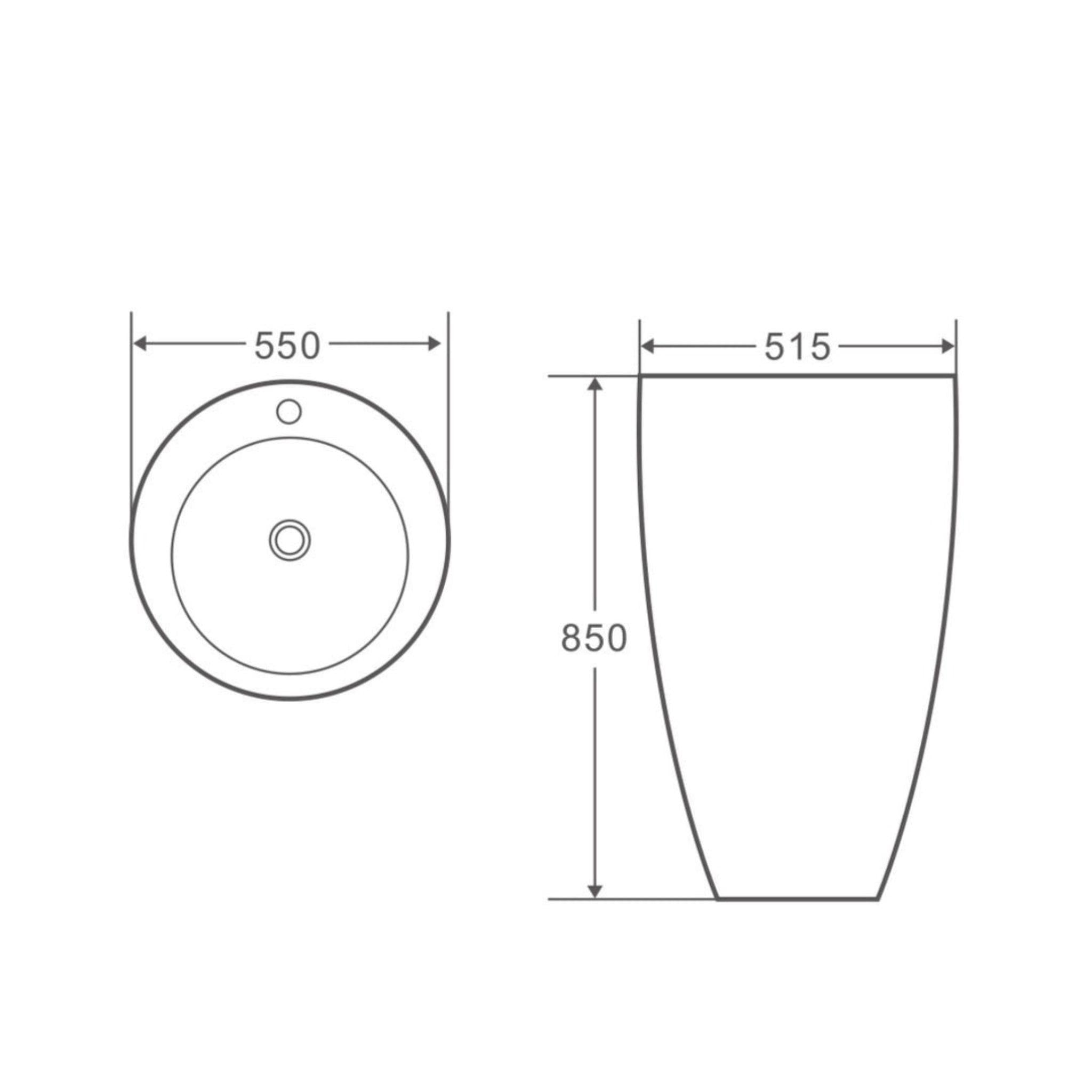 MERCIO ZENTO OVAL FREESTANDING PEDESTAL BASIN GLOSS WHITE 550MM