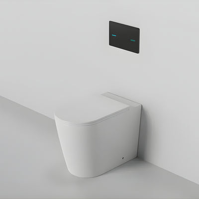 ZUMI JAVA RIMLESS WALL FACED FLOOR PAN WITH R&T IN WALL CISTERN & SENSOR TOUCHLESS BUTTON PACKAGE GLOSS WHITE