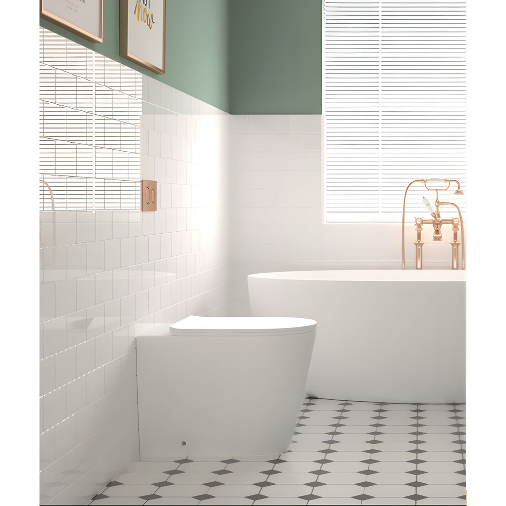 ZUMI ZERO RIMLESS WALL FACED FLOOR PAN WITH R&T IN WALL CISTERN & FLUSH BUTTON PACKAGE GLOSS WHITE