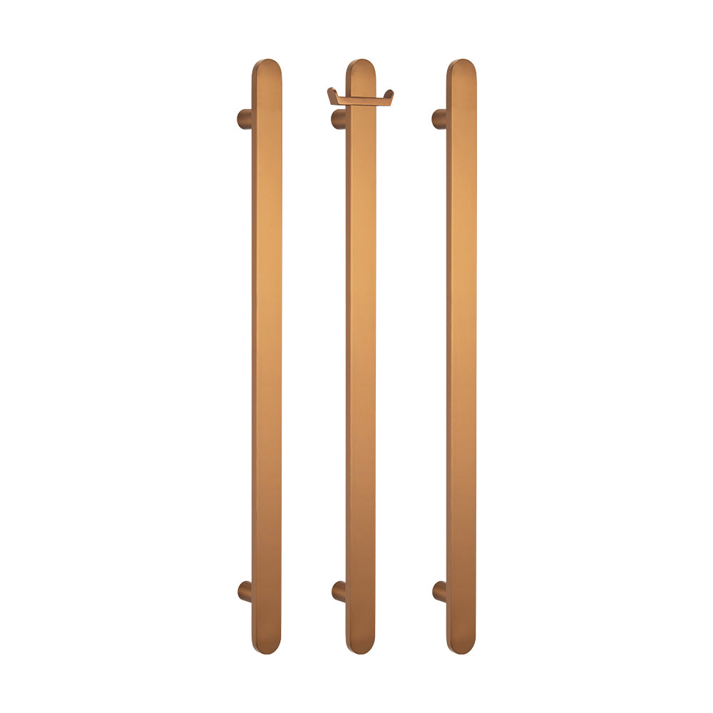 RADIANT HEATING VERTICAL FLAT BAR HEATED SINGLE TOWEL RAIL BRUSHED BRONZE 930MM