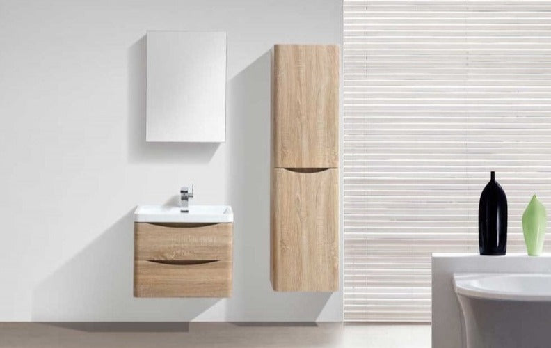 BELBAGNO ANCONA WHITE OAK WALL HUNG TALL BOY 400MM X 1500MM