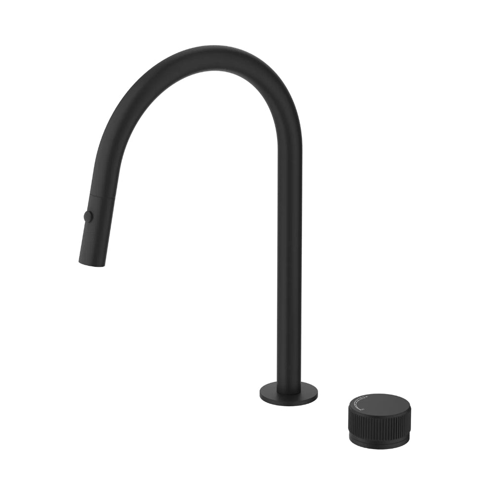 BELLA VISTA MICA LEAD FREE FLUTED PULL-OUT HOB MIXER SET 375MM BLACK