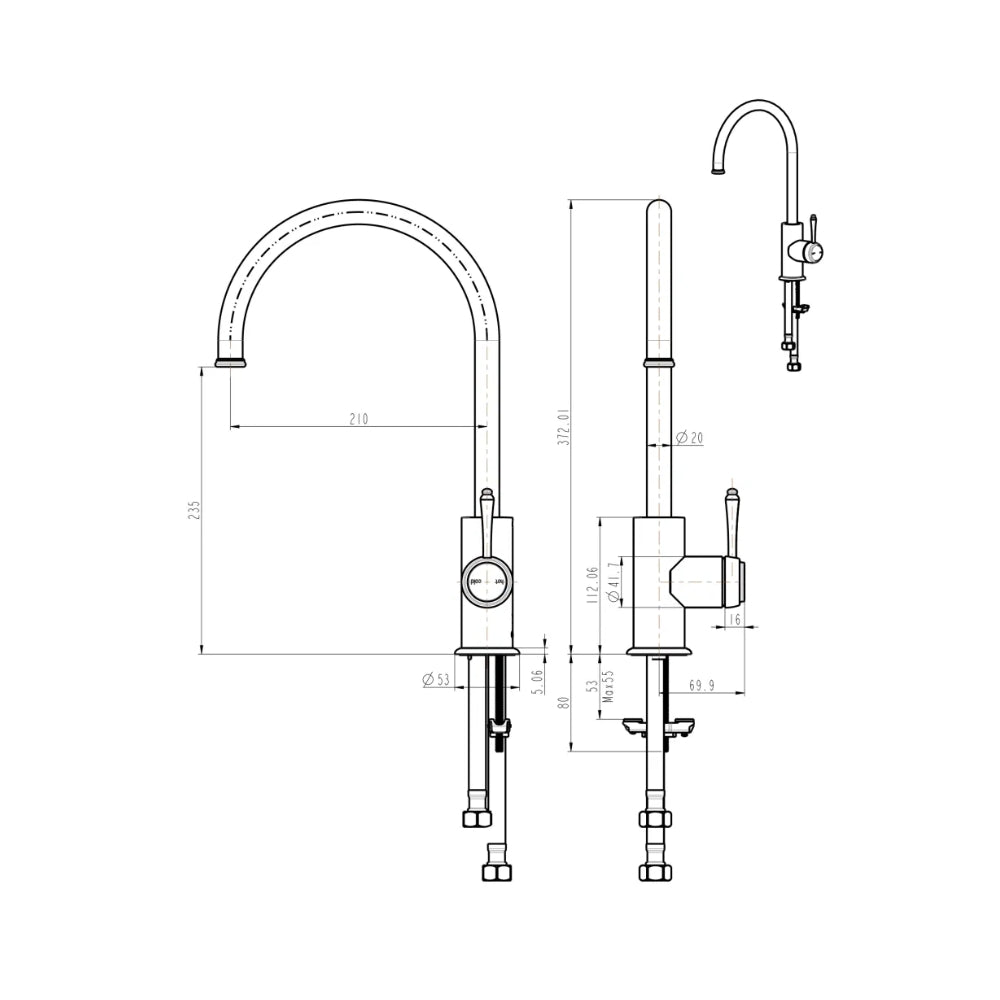 BELLA VISTA MICA HERITAGE LEAD FREE GOOSENECK SINK MIXER 372MM BLACK