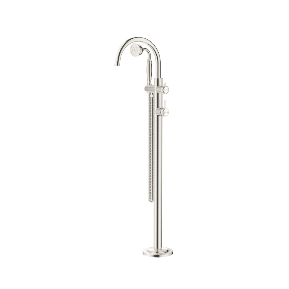 BELLA VISTA MICA HERITAGE FREESTANDING BATH MIXER WITH HAND SHOWER 850MM BRUSHED NICKEL