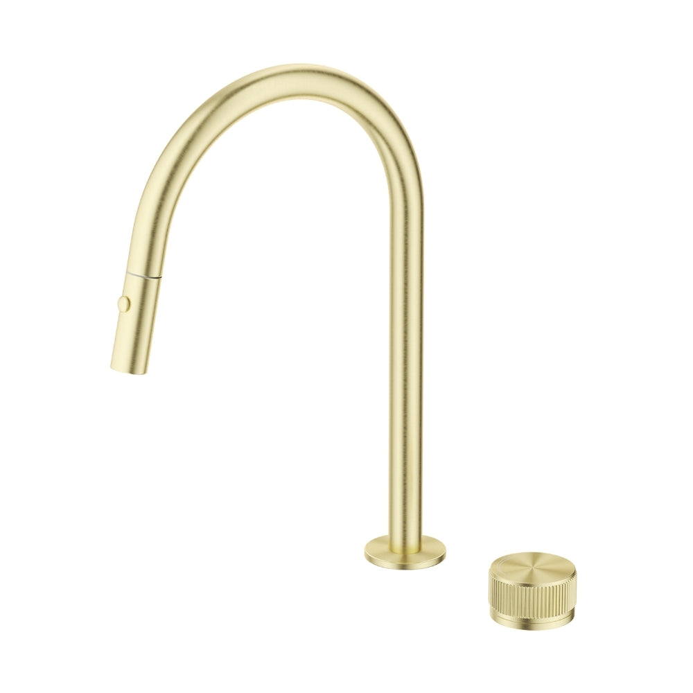 BELLA VISTA MICA FLUTED PULL-OUT HOB MIXER SET 375MM FRENCH GOLD