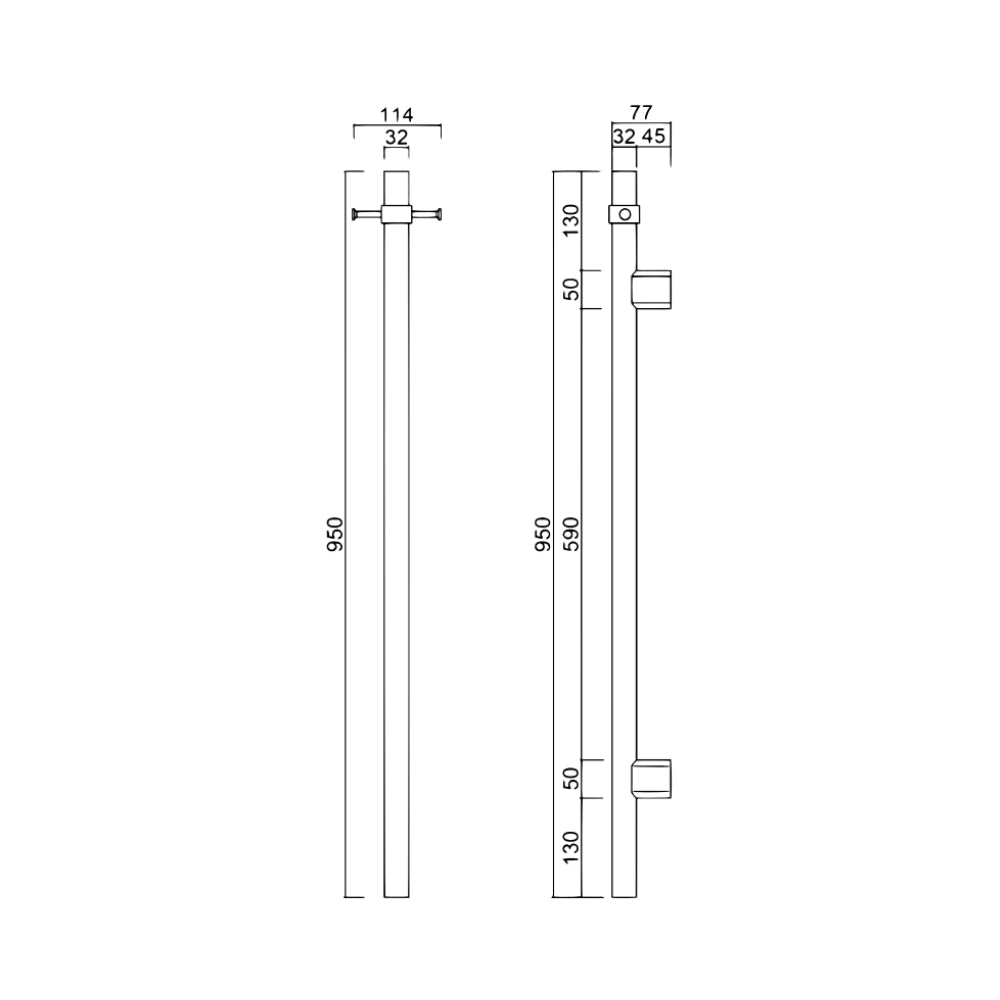 BELLA VISTA MICA VERTICAL HEATED TOWEL RAIL BRUSHED NICKEL 950MM
