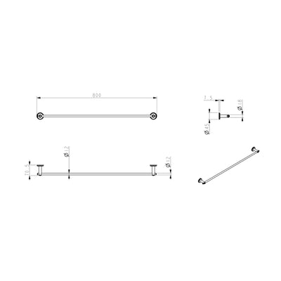 BELLA VISTA MICA HERITAGE SINGLE TOWEL RAIL BRUSHED NICKEL 800MM