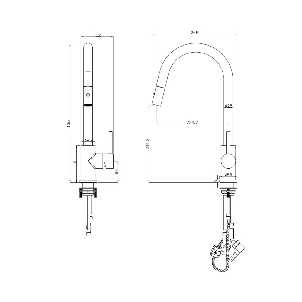 BELLA VISTA LVB MICA PULL OUT SINK MIXER 435MM LIVING BRASS