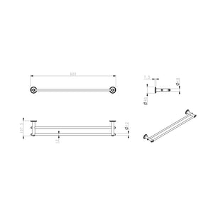 BELLA VISTA MICA HERITAGE DOUBLE TOWEL RAIL FRENCH GOLD (AVAILABLE IN 600MM AND 800MM)